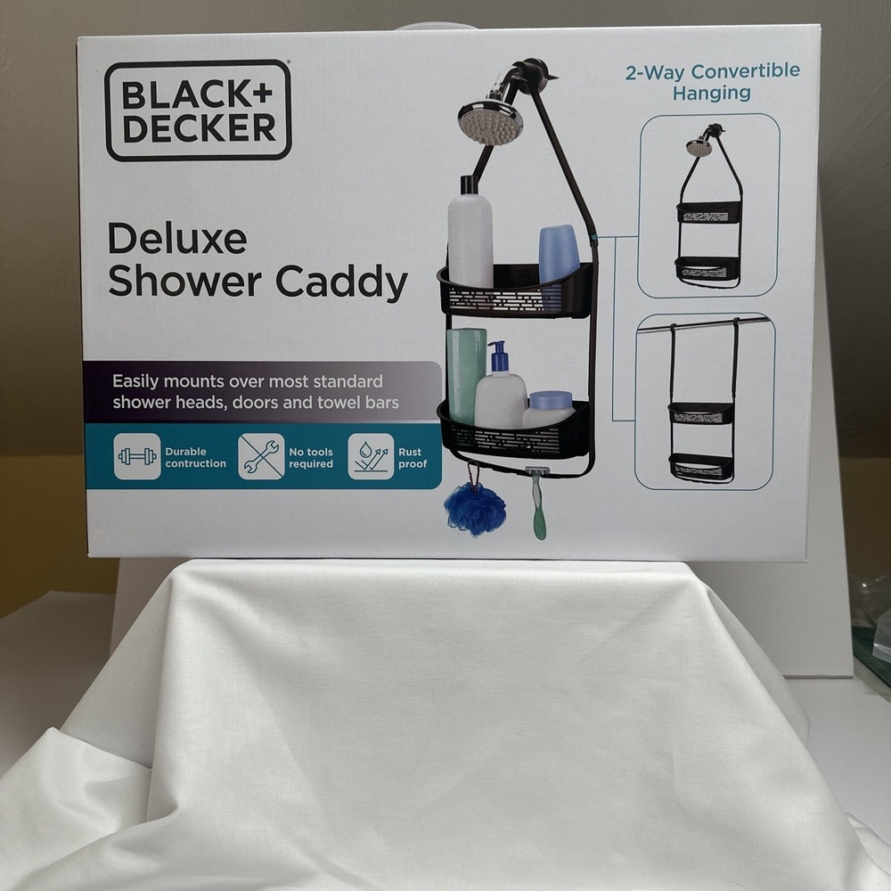 Black & Decker Deluxe Shower Caddy Black 2-Way Convertible Hanging Anti-Swing